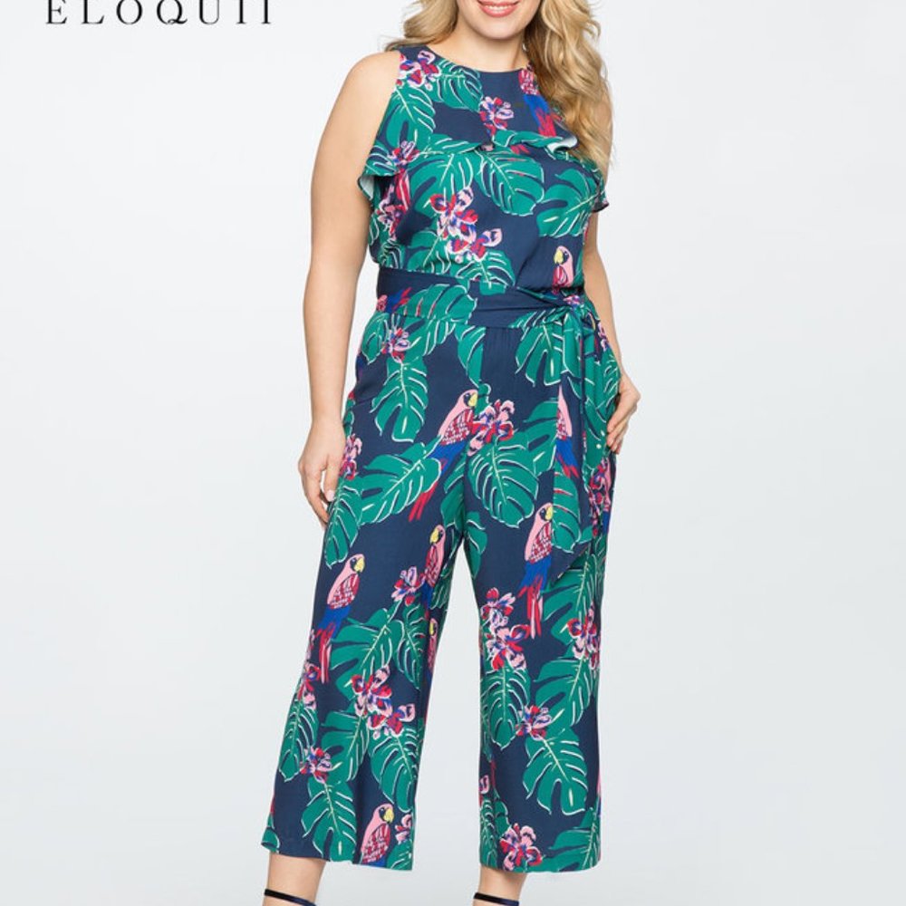 Draper James Eloquii Parrot print Jumpsuit size 28 🦩 EUC